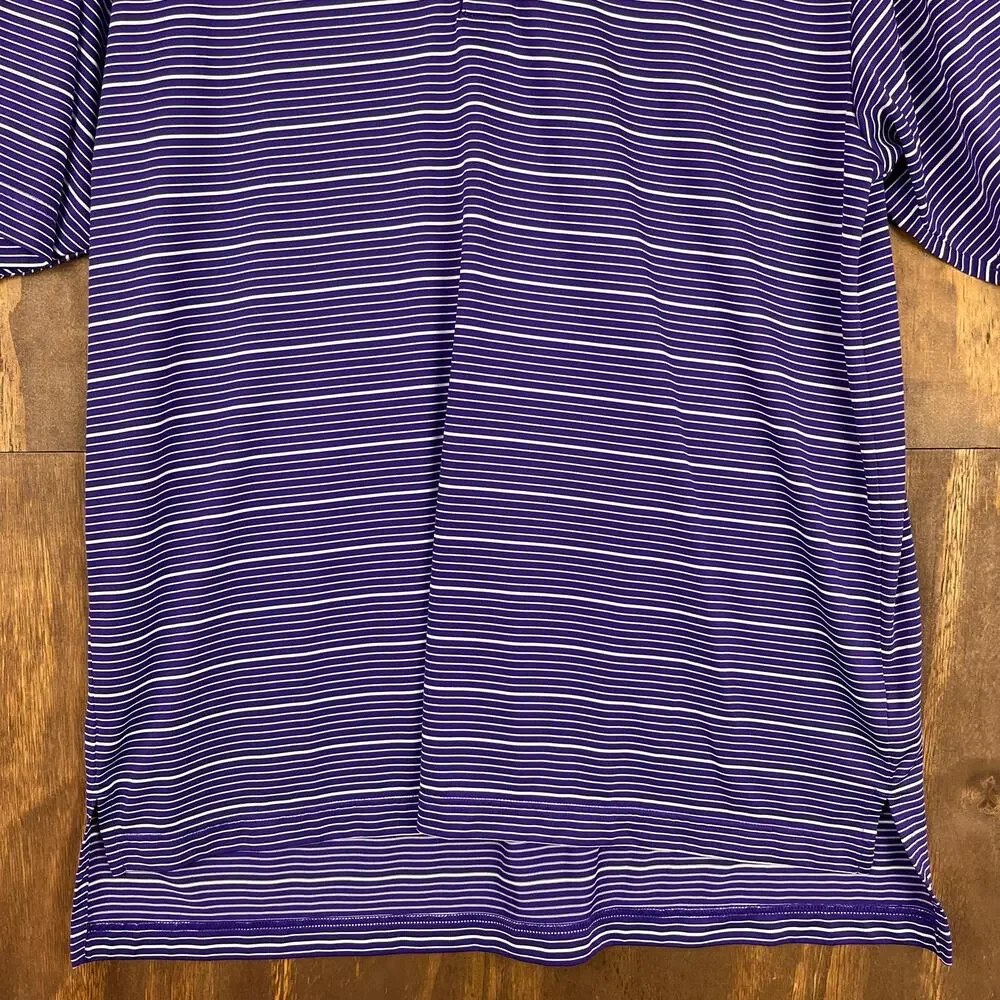 Adidas ClimaLite Mens Polo Purple White Stripe Short Sleeve Polyester Medium